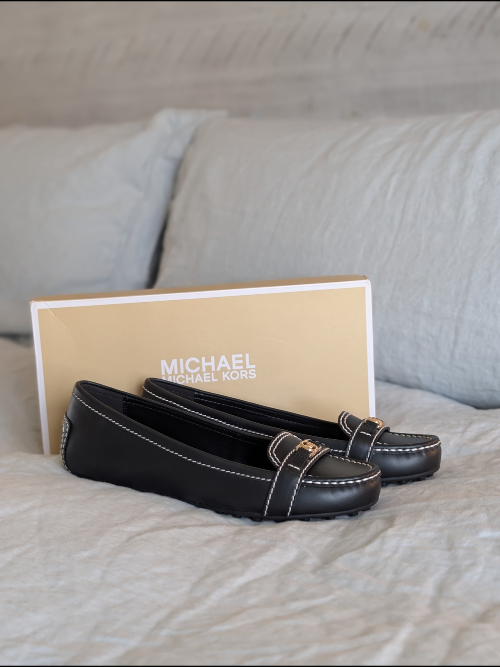 Michael Kors Black Nappa Leather MK Logo Driving Loafers Size 9 - Picture 2 of 5